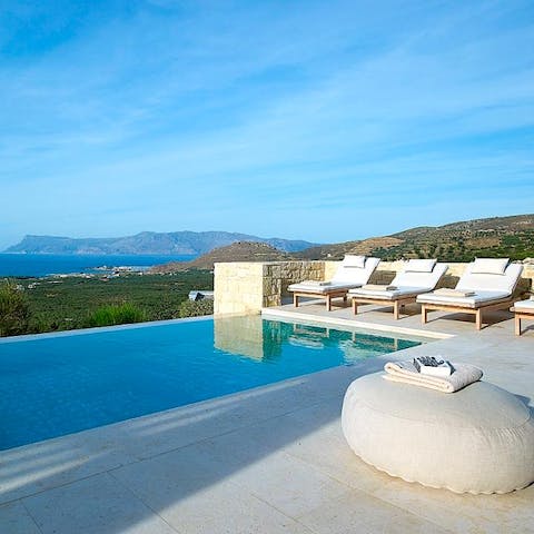 Swim in the infinity pool while taking in the breathtaking seascape in the distance 
