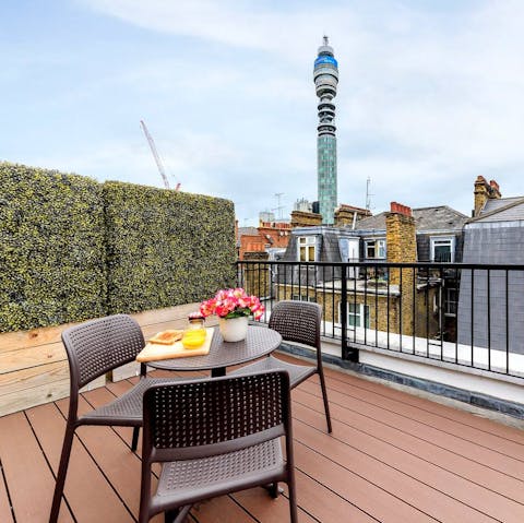 Sip sundowners on your private rooftop terrace while feasting on views of the BT Tower