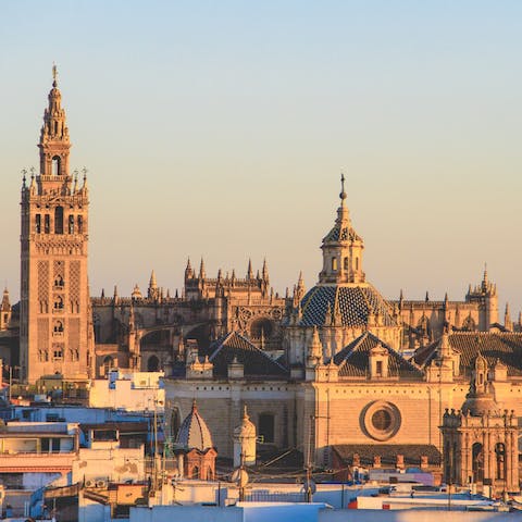 Arrive at the UNESCO heritage sit of the Catedral de Sevilla in twenty-three minutes on foot