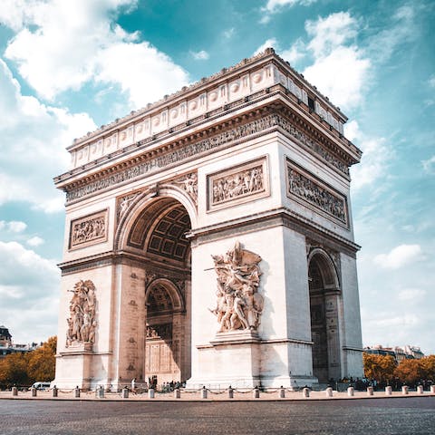 Go to see the imposing Arc de Triomphe, just over ten minutes' walk away