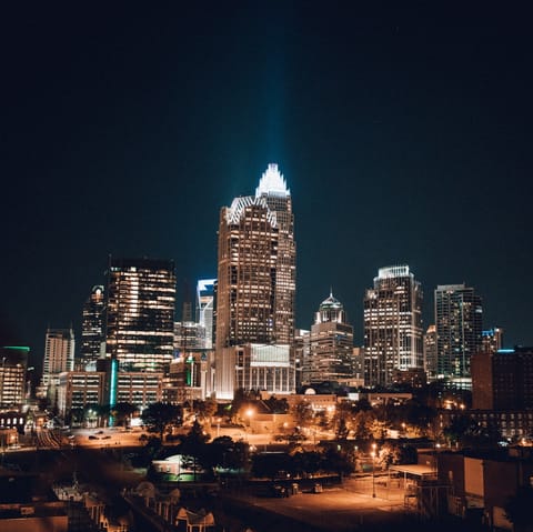 Discover the bright lights of Charlotte from your central location