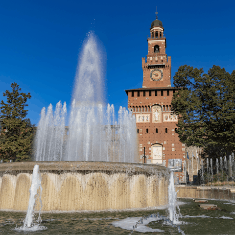 Stroll twenty minutes to beautiful Castello Sforzesco 