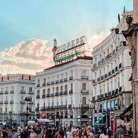 Walk a few steps to popular Puerta del Sol