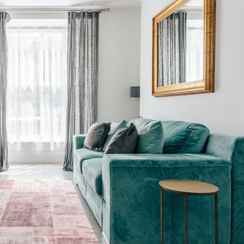 Come home to this Grade II-listed apartment and unwind on the velvet sofa