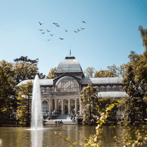 Stroll seventeen minutes to the Parque de El Retiro to spend afternoon on the boating lake