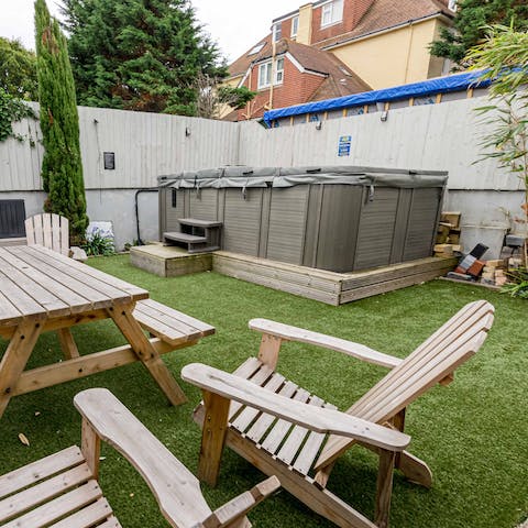 End the day with a soak in the private hot tub