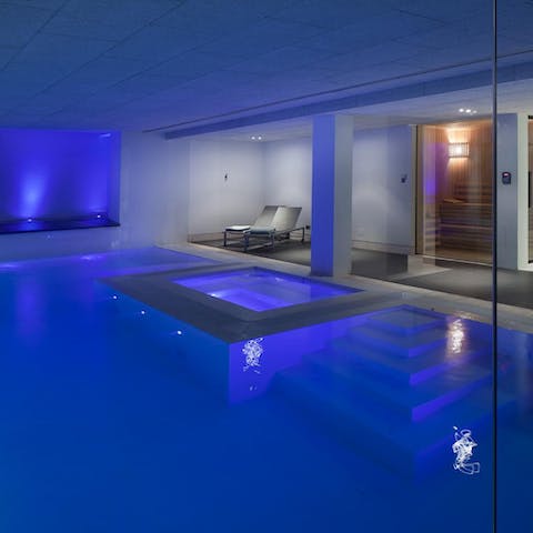 Relax with your own private spa, complete with pool, Jacuzzi and sauna