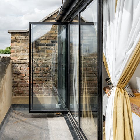 Gaze out over miles of London from the third-floor balcony