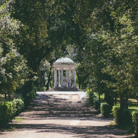 Spend an afternoon visiting Villa Borghese and its manicured gardens, a thirteen-minute walk away