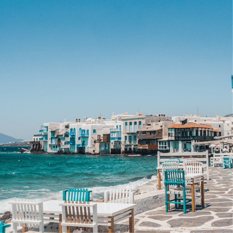 Explore the old town of Mykonos – a ten-minute drive away