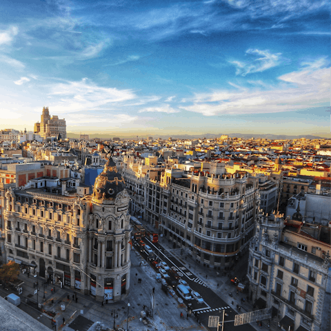 Explore the vibrant city of Madrid from your location in the Malasaña district