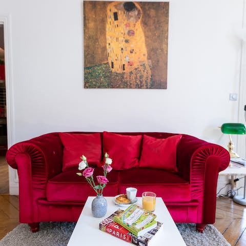 The decadent red velvet sofa