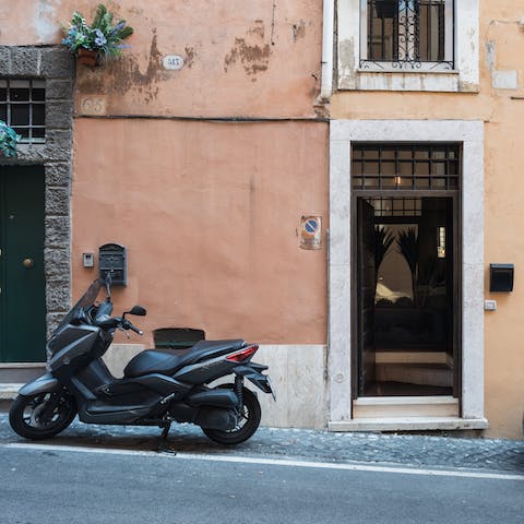 Stay on a quiet, hidden street just off Via Vittorio Veneto