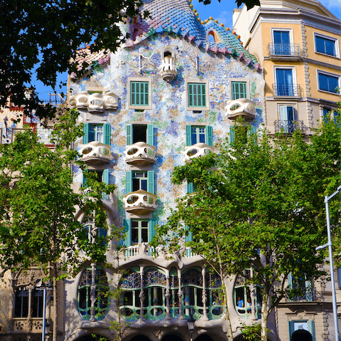 Admire Gaudí's Casa Batlló, an eight-minute walk away