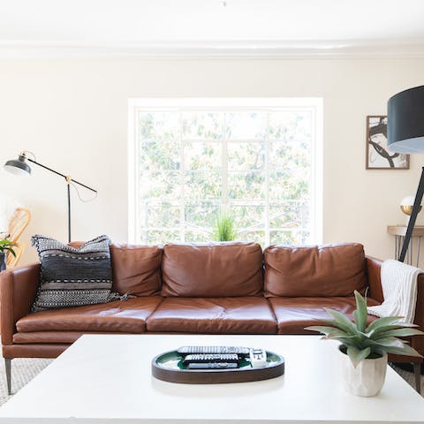 This mid-century modern leather couch