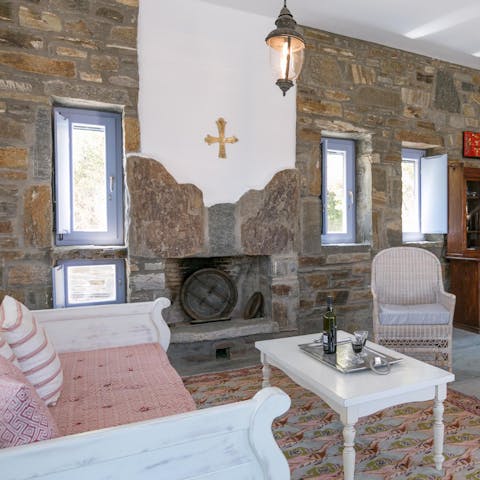 Relax in the stone-walled living area when the sun gets too hot