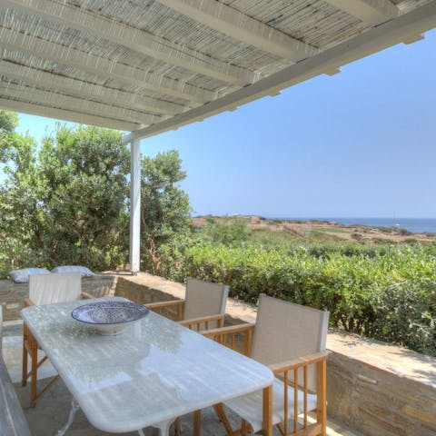Admire the views whilst savouring Greek inspired meals on the terrace