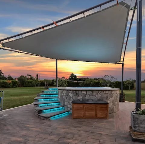 Enjoy incredible sunset views across Umbria from the jacuzzi