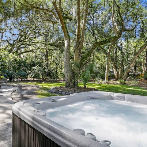 Sink into your private hot tub for a long soak
