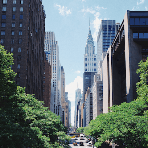 Reach the iconic Chrysler Building in less than thirty minutes by train 