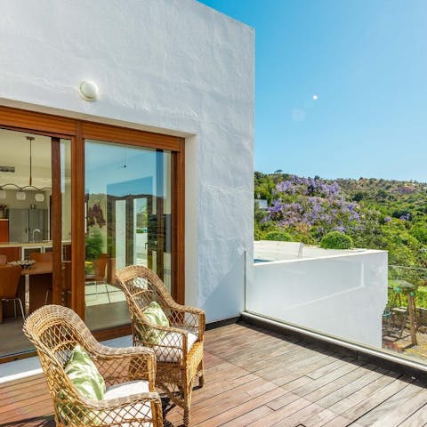 Step onto the balcony and savour the majestic views across the olive trees