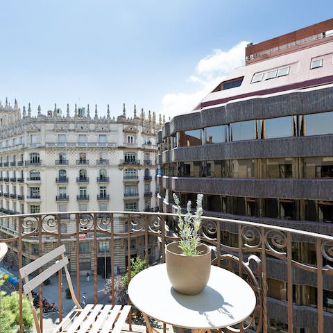 Watch dusk fall from the private balcony with a glass of Rioja in hand