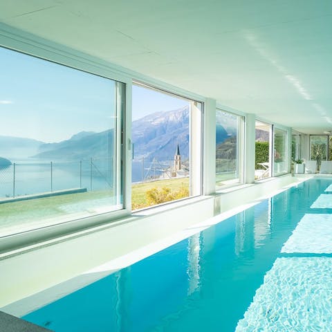 Take a swim in the communal pool with a whirlpool 