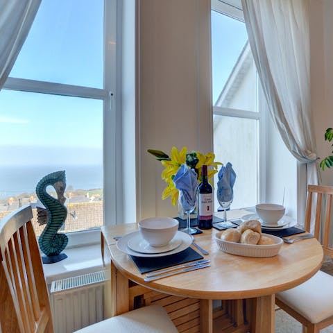 Enjoy your breakfast with a view over the town and out to sea