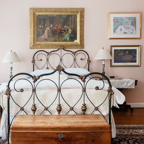 A Wrought-iron bed frame 