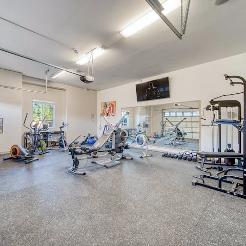 Keep up your fitness routine with the equipment in the private gym