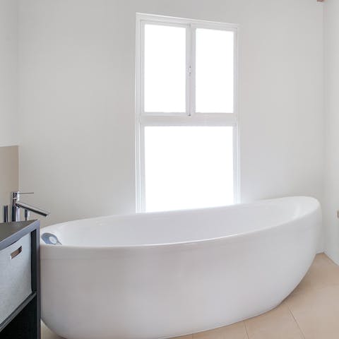 Enjoy long soaks in the freestanding tub