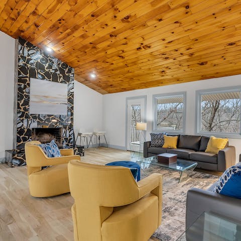 Settle by the unique stone fireplace for board games and local Liederkranz cheese 