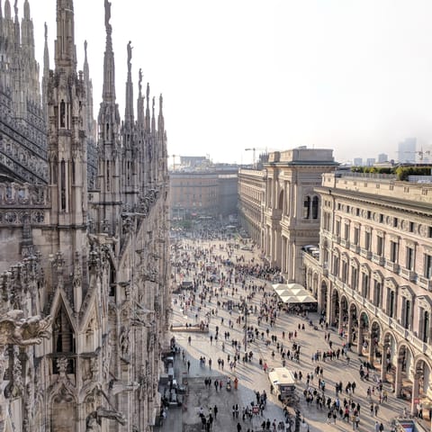 Be wowed by the Duomo di Milano, less than ten minutes away on foot
