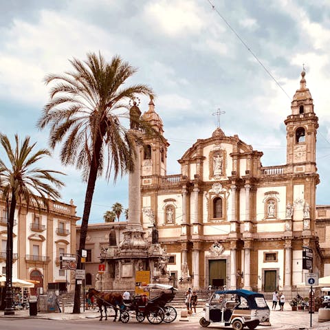 Explore the streets of Palermo and its peach-coloured historic buildings, you're a five-minute walk from Via Roma