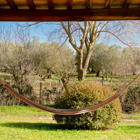 Relax and unwind in the hammock in the large garden