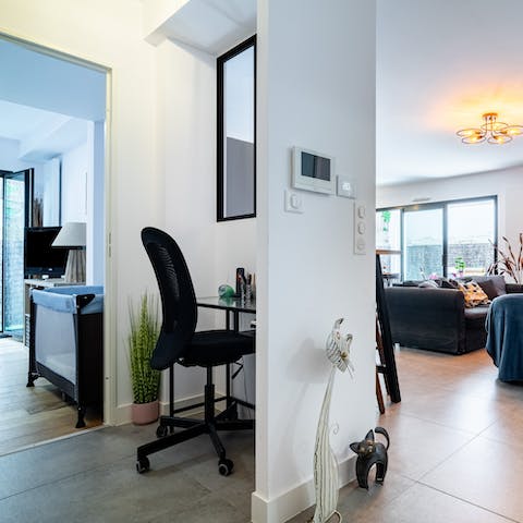 Catch up on work at the desk nook