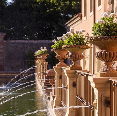Dine by the peaceful trickle of a 17th-century fountain