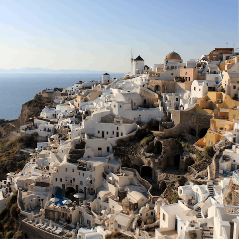 Reach the white-washed walls of Fira in just fifteen minutes by car