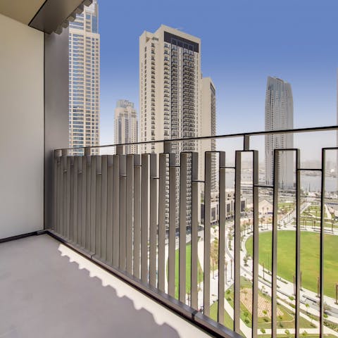 Overlook Creek Island’s circular boulevard from your balcony