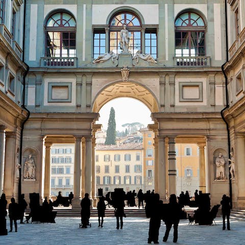 Pore over works of art by iconic Italian artists in the Uffizi Gallery, a seven-minute stroll away