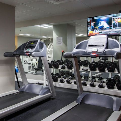 Fit in a rejuvenating workout at the on-site gym