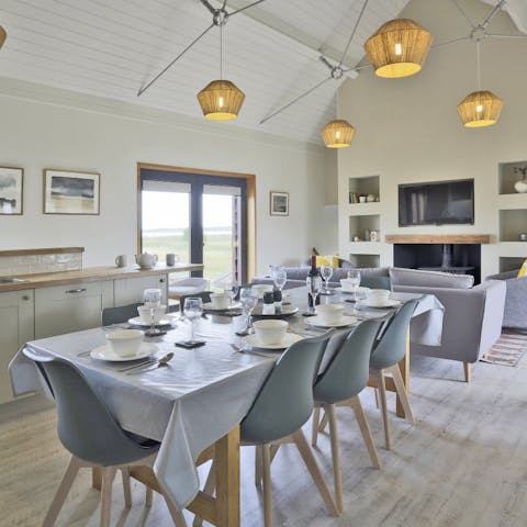 Choose from one of two open living areas, each with big dining tables