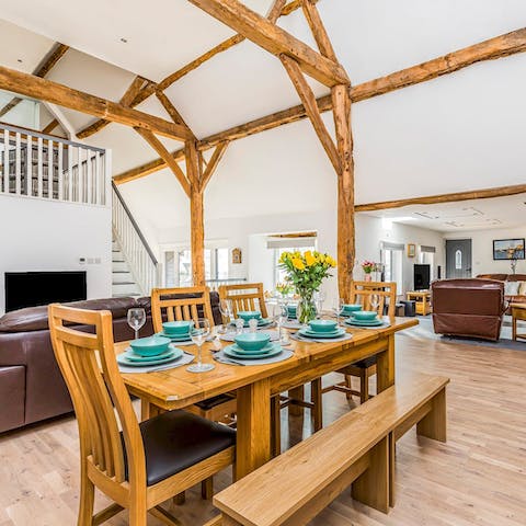 Lay the table for a family feast beneath the barn's vaulted ceilings