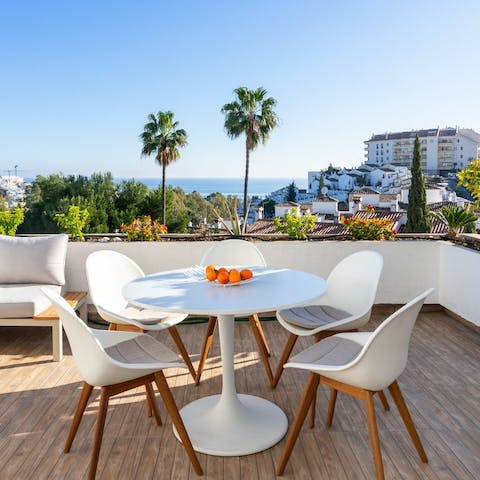 Serve up alfresco meals with a view of the Mediterranean Sea 