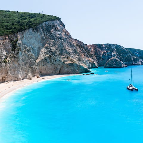 Marvel at Lefkada's breathtaking coastline from the deck of your private yacht charter
