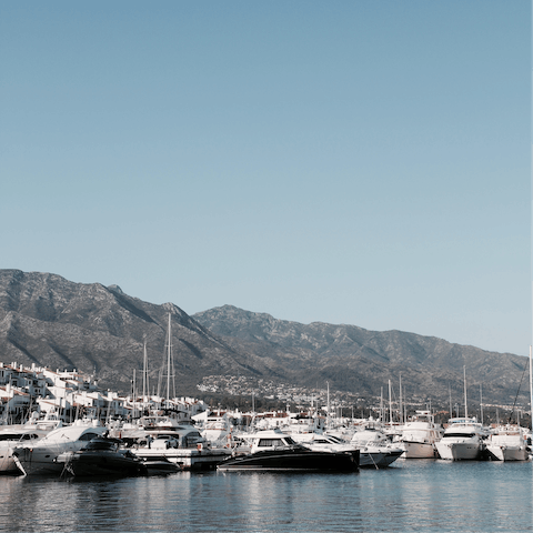 Visit nearby beaches of Marbella and Puerto Banus and go sailing and dolphin watching with gorgeous views
