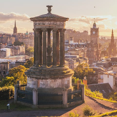 Climb to the top of Calton Hill – a ten-minute walk away –for wide-sweeping views over Edinburgh