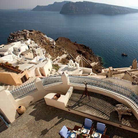 Stay in the picture-perfect town of Oia, one of Santorini's iconic images