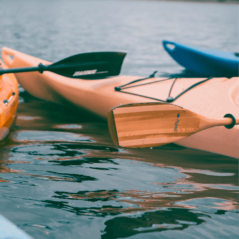 Head out on the canoes for rent on the lake, just steps away