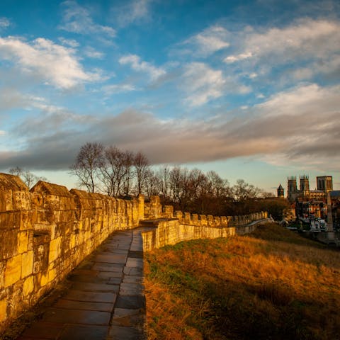 Walk along the York City Walls, a five-minute stroll away